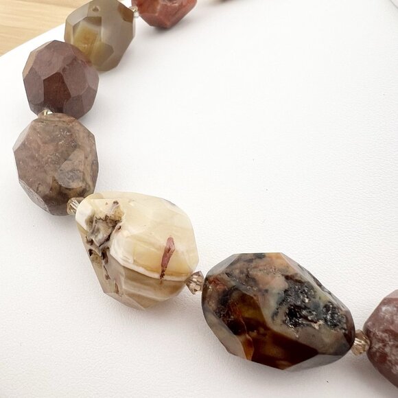 Agate Carnelian Stone Statement Collar Necklace Faceted Chunky Earth Tones - Picture 9 of 13